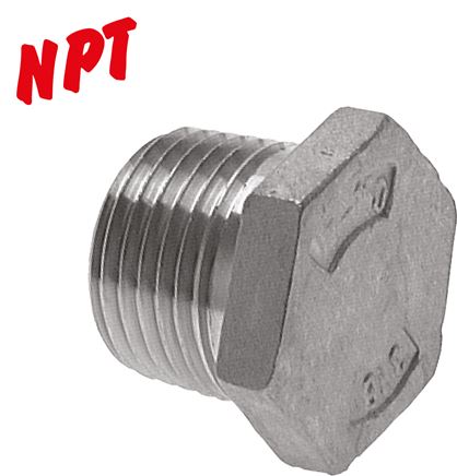 Tampão de fechamento com hexágono externo, rosca NPT, PN 16